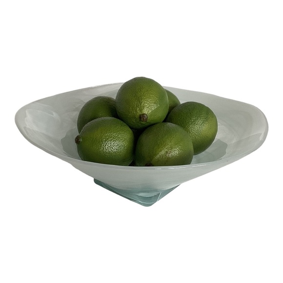 Pier 1 Imports White Swirl Recycled Glass Abstract Square Bowl Spain VTG EUC - Picture 5 of 16